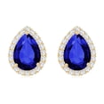 thumbnail image 2 of Rosec Jewels Lab Grown Blue Sapphire Teardrop Stud Earrings for Women with Diamond, 10K Yellow Gold, 2 of 6