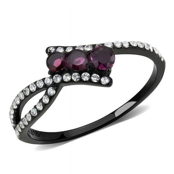 Alamode DA324-9 Women IP Black Stainless Steel Ring with AAA Grade CZ in Fuchsia - Size 9