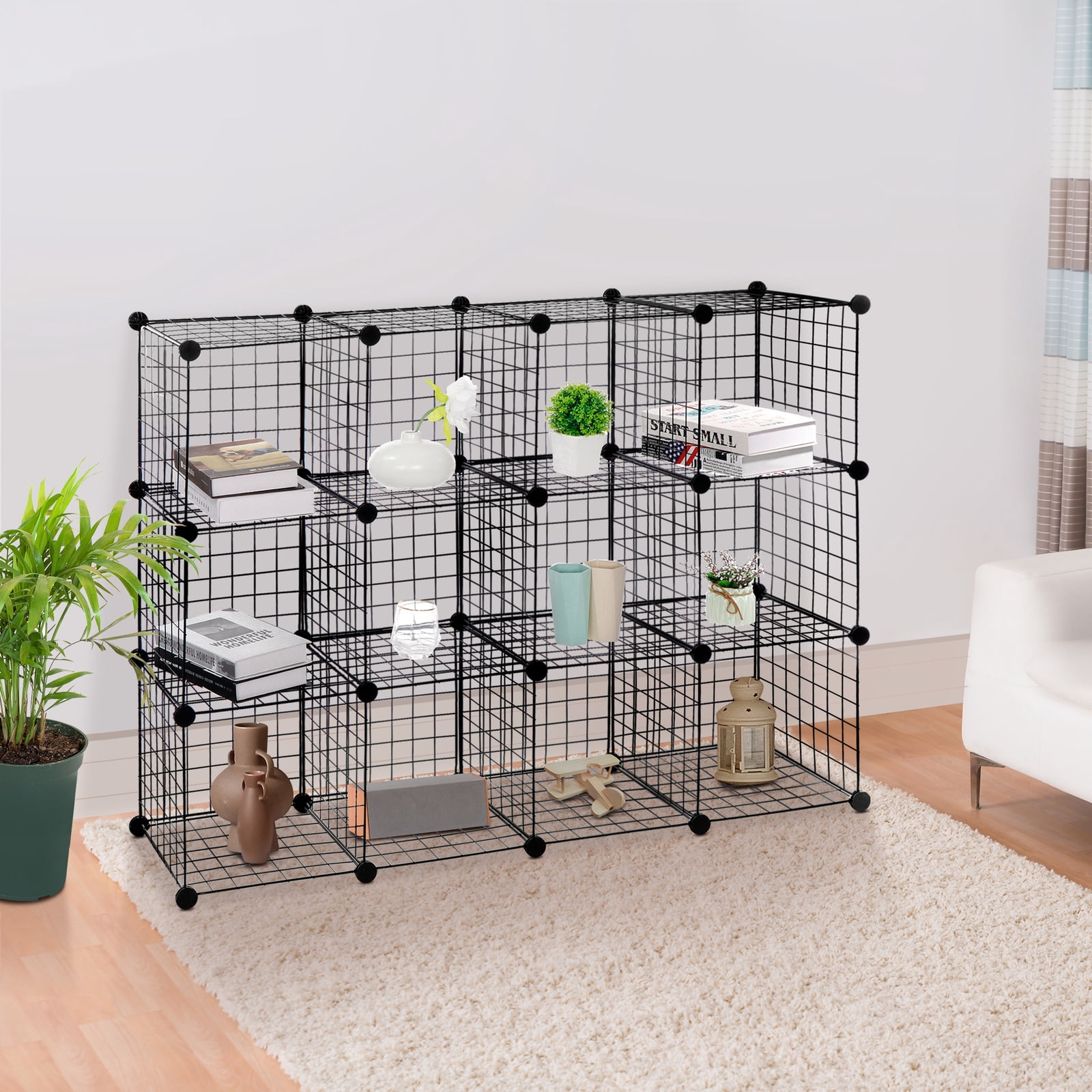 LINJH 12-Cube Wire Cube Storage Organizer Shelving Wire Shelves Rack Modular Bookshelf