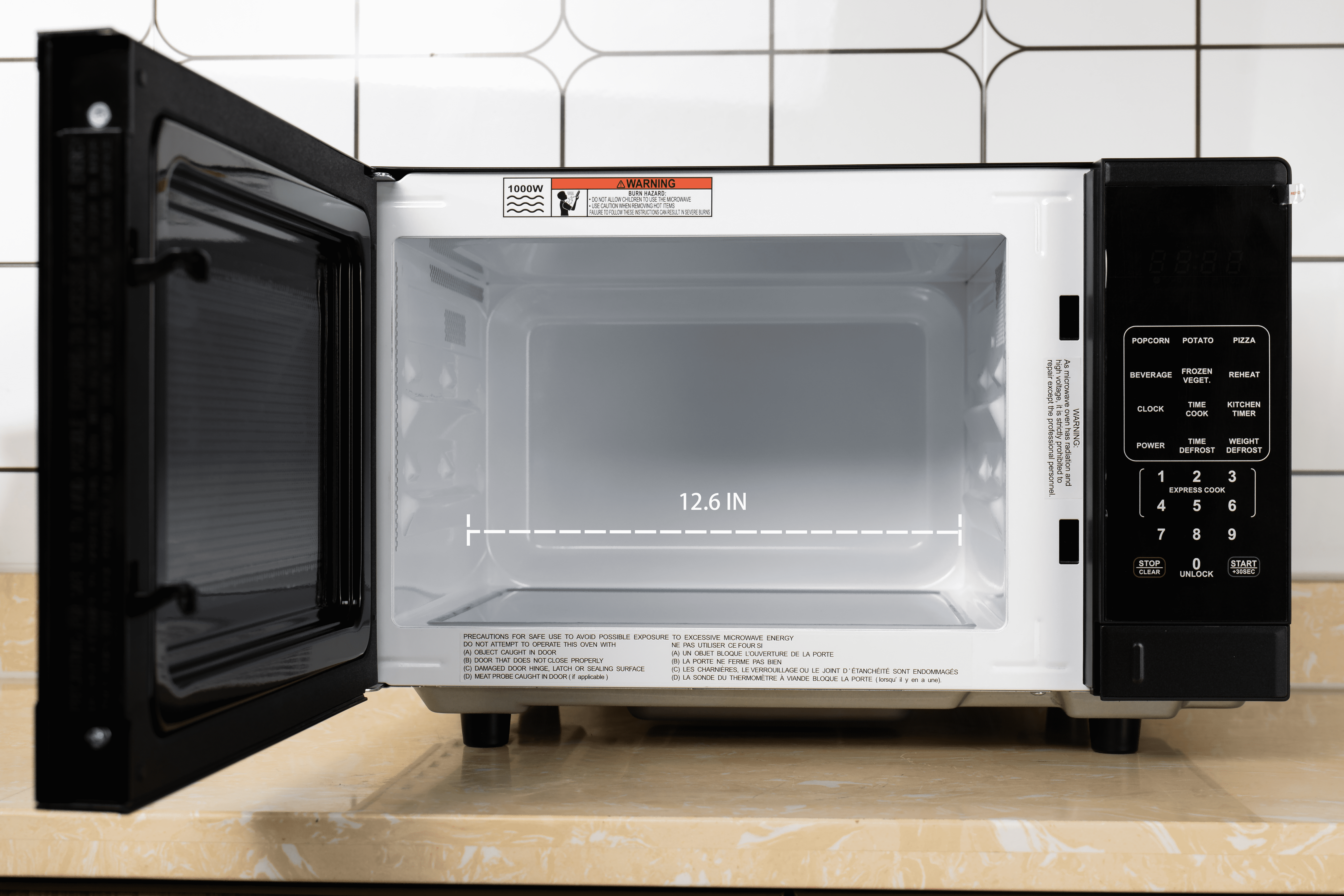 Mainstays 1.1 Cu Ft Flatbed Countertop Microwave Oven, 1000 W, Black