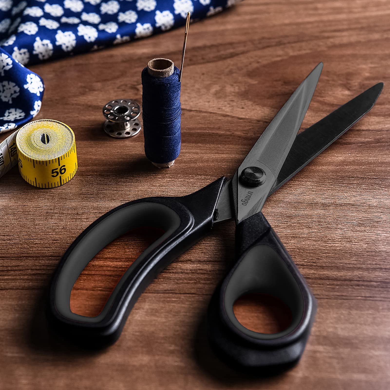 2 Pack Sewing Fabric Scissors: Titanium Coated Forged Heavy Duty Shears All Purpose For Tailor Dressmaking Crafting Clothes Leather  8.5" & 9.5" Black