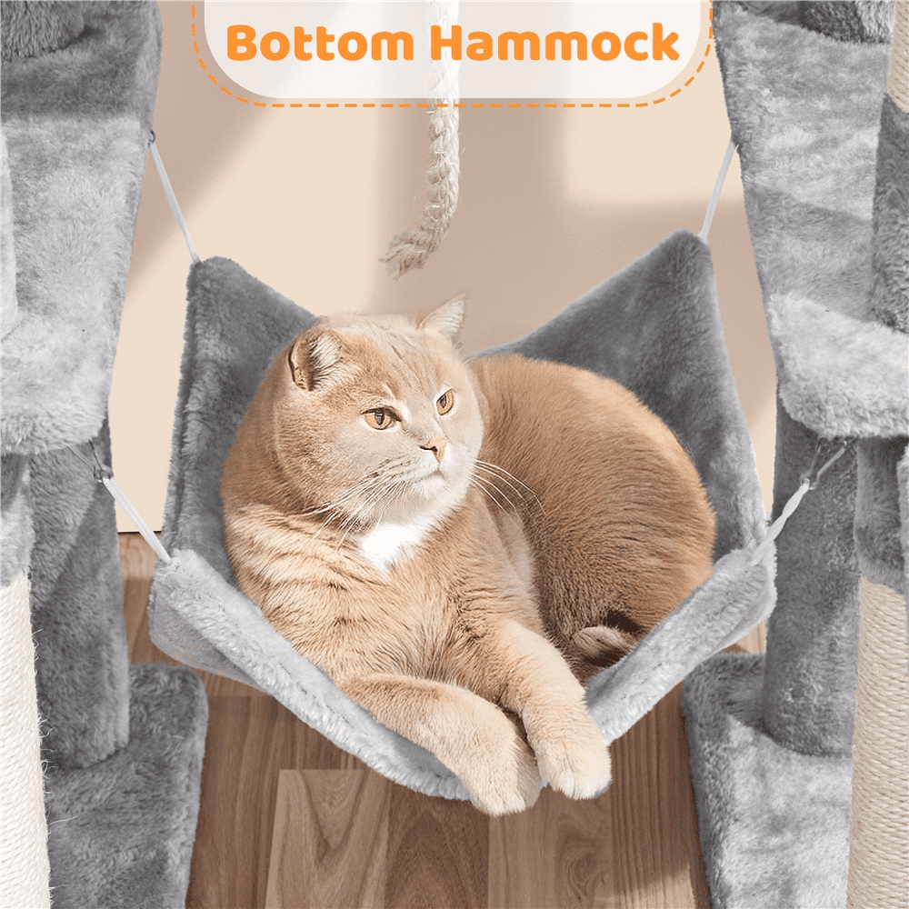 Yaheetech 54" Tall Multilevel Plush Cat Tree with Hammock Scratching Posts, Light Gray