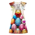 thumbnail image 4 of Vestido de verano para niños de 5 a 14 años, manga corta, cuello redondo, estampado de doble capa, plisado y con mangas cortas., 4 of 7