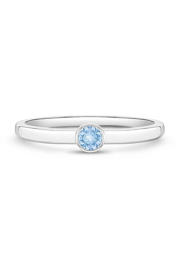 925 Sterling Silver Simulated Aquamarine Birthstone CZ Ring For Pre-Teens Size 5