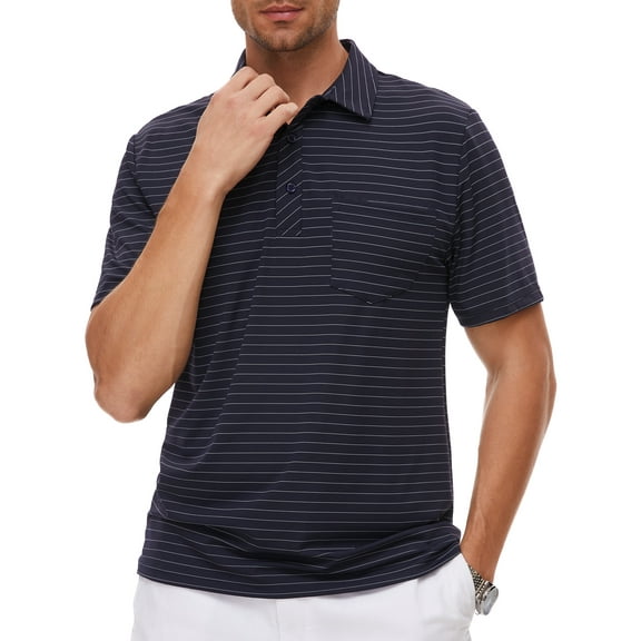Weilanxin Mens Polo Shirts Short Sleeve Casual Striped Stylish Dry Fit Performance Designed Collared Golf Polo Shirts for Men Dark Blue M
