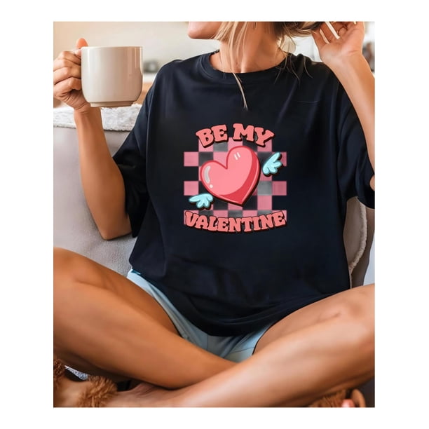 Women'S Short Sleeve T-Shirt 'BE MY VALENTINE' Heart Printed T, Round Neck Fashion Casual Loose Soft Short Sleeve Sports Top Valentine'S Day Gift For Her