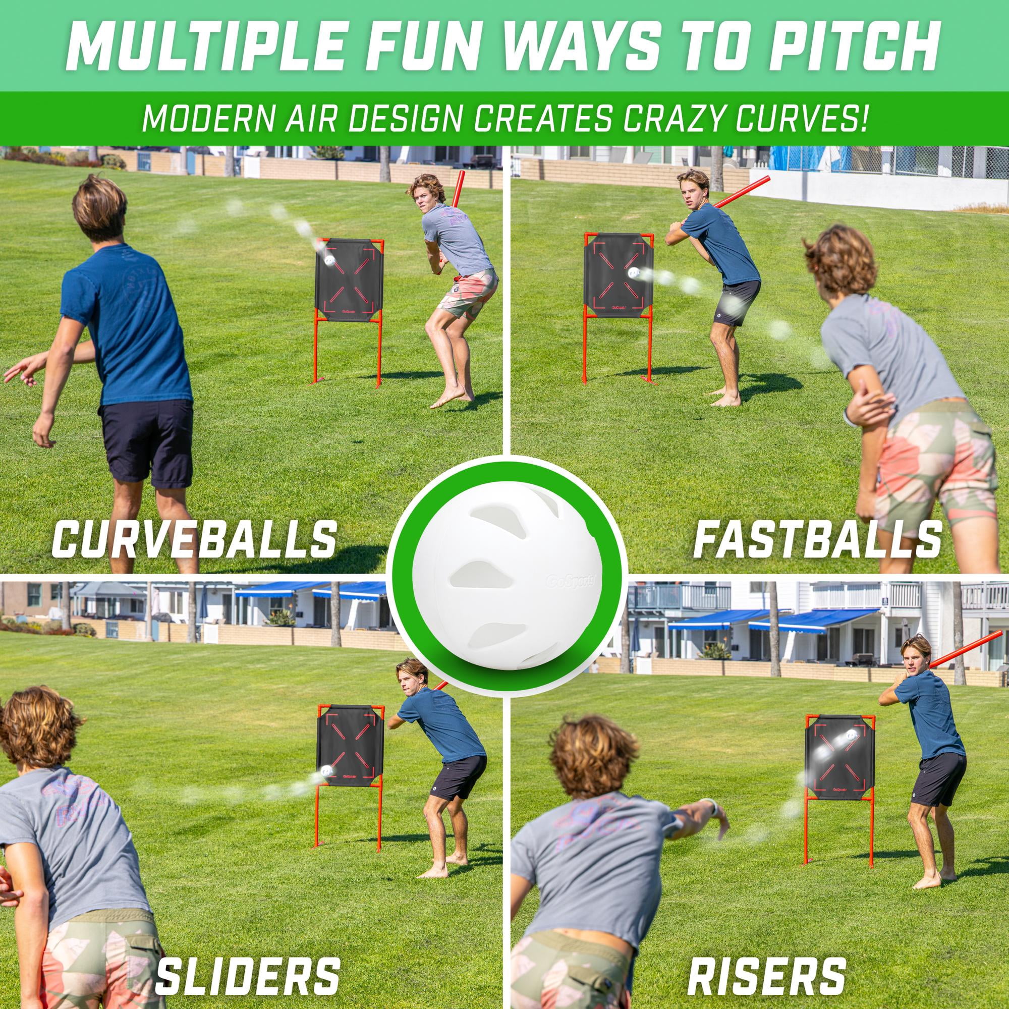 GoSports LotBall AIR Backyard Baseball Bat, Ball and Strike Zone Set - Plastic Baseball Game for Kids