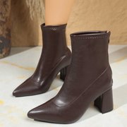 Womens High Chunky Heeled Boots Ankle Boots Chunky Heel Square Toe Short Gogo Booties Zip Up Square Toe Ankle Booties