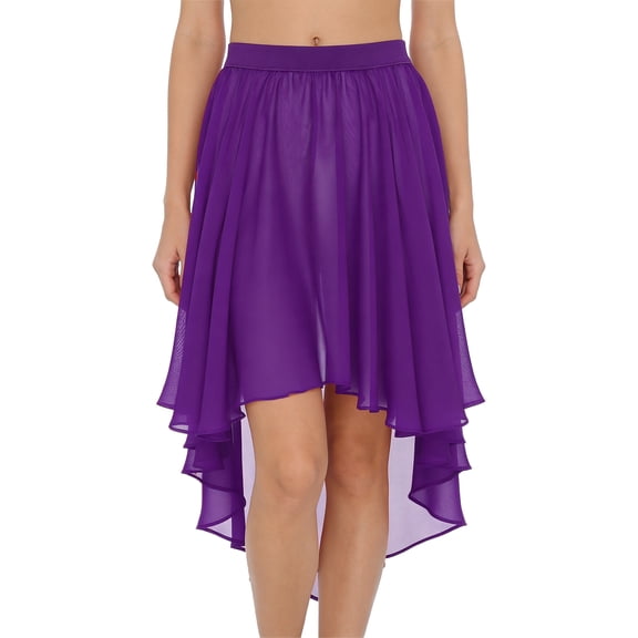 iixpin Chiffon Dance Skirts for Women High Low Gymnastic Ballet Skirt Elastic Waistband Cover-up Skirt Purple M