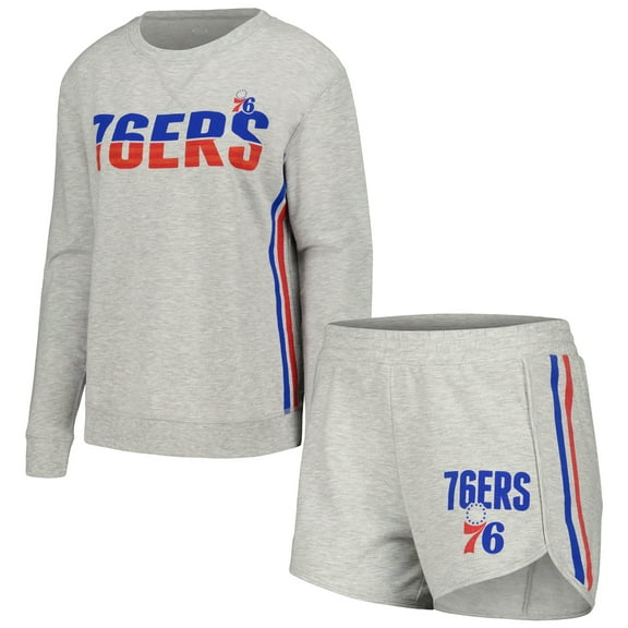 Women's Concepts Sport Gray Philadelphia 76ers Cedar Long Sleeve Top & Shorts Sleep Set