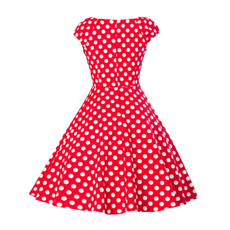 Women Polka Dot Vintage Dress Retro 50s 60s Style Sleeveless Pin up Evening Cocktail Party Prom Rockabilly Swing