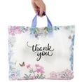 thumbnail image 1 of Púrpura Q Crafts Bolsas De Agradecimiento Para Negocios, Paquete De 50 Bolsas De Compras De Plástico Floral De 15 Pulgadas De Ancho X 12 Pulgadas De Alto Con Asa Suave, 1 of 5