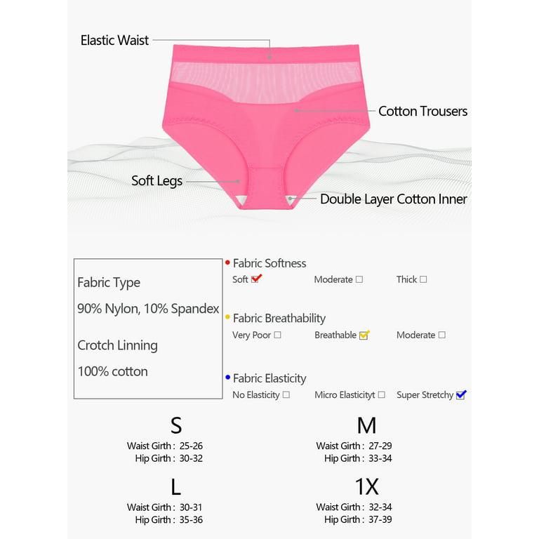 Unique Bargains Women's Plus Size Underwear Lace Mid Waisted Panties Brief  4-Pack 