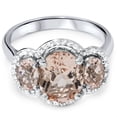 thumbnail image 3 of Pompeii 2 3/4ct 3 Stone Oval Morganite & Diamond Halo Ring 14K White Gold (H/I,I1-I2), 3 of 6