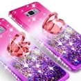 thumbnail image 4 of SOGA Rhinestone Glitter Bling Liquid Floating Cute Phone Case Compatible for Samsung Galaxy S8 Plus Case with Embedded Metal Ring for Magnetic Car Mounts and Lanyard Diamond Bumper - Pink on Purple, 4 of 5
