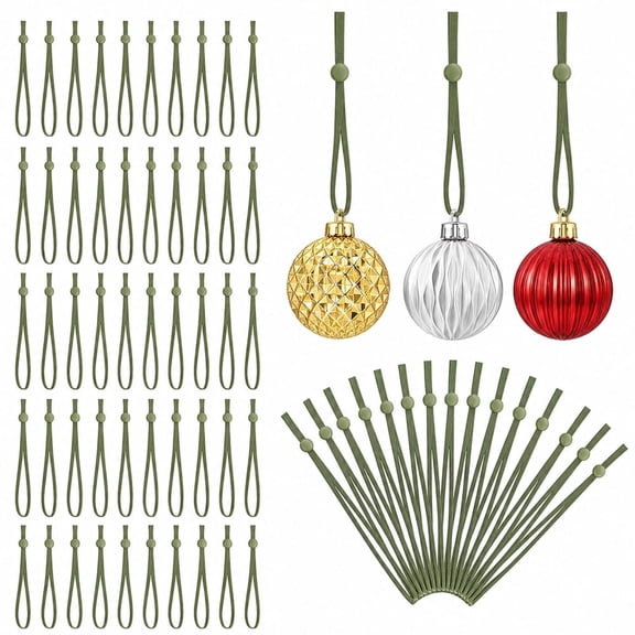 100 PCS Christmas Ornament Hangers Hooks, Artrylin Adjustable Ornament Ribbon Hanger for Hanging Small & Large Heavy Ornaments, Xmas Ornament Hanging String for Christmas Tree Decor (Green)