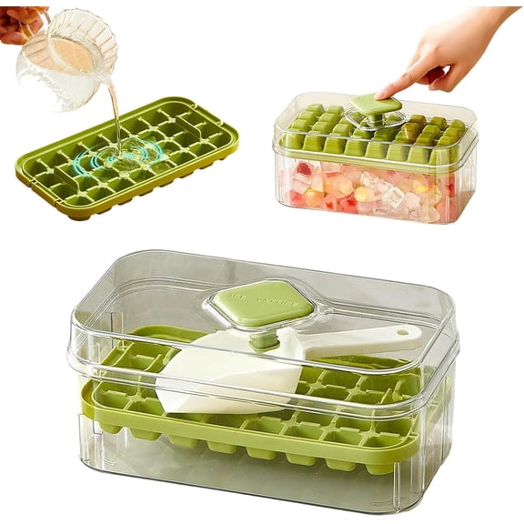 Ice Cube Tray with Lid and Bin, One Press Release, for Freezer