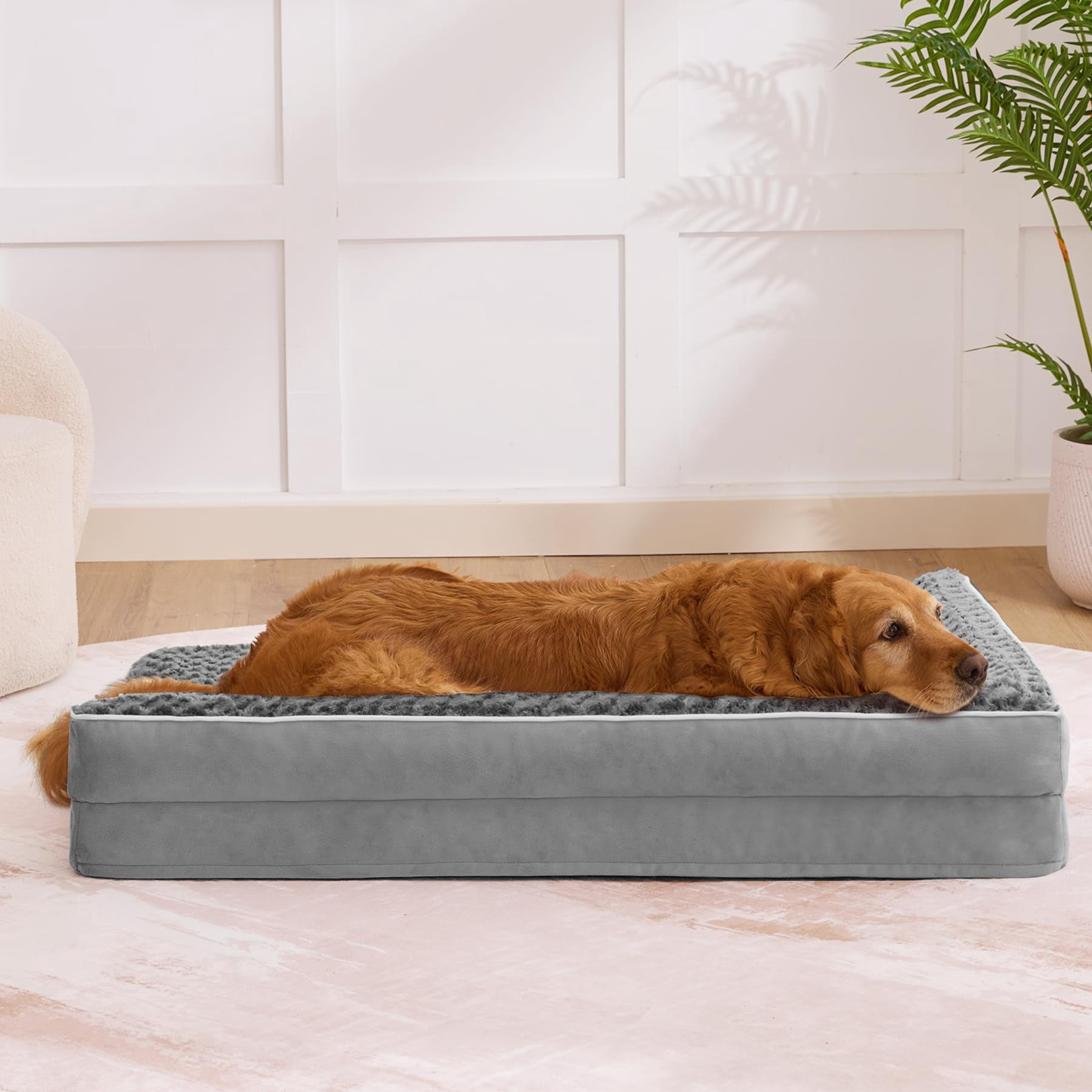 Dog Beds Large Sized Dogs  Xl For 42"x30"x7.5" Waterproof Pet Bed With Washable Cover L-shaped Couch Portable Handle Grey