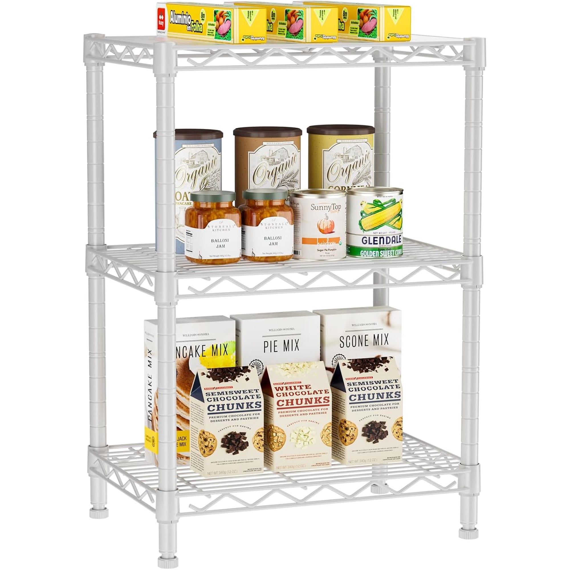 3 Tier Adjustable Storage Shelves Heavy Duty Metal Utility Shelf Wire Shelving Unit Organizer Rack for Home Kitchen Office Bathroom Pantry Room 12" D x 18" W x 30" H