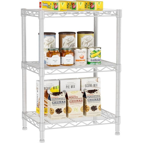 3 Tier Adjustable Storage Shelves Heavy Duty Metal Utility Shelf Wire Shelving Unit Organizer Rack for Home Kitchen Office Bathroom Pantry Room 12" D x 18" W x 30" H