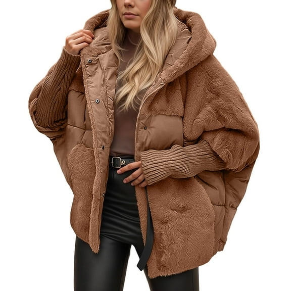 RUTAYY Women's Padded Hooded Jacket Warm Long Sleeve Solid Color Long Sleeve Button Outerwear Coat Chic Versatile Tops