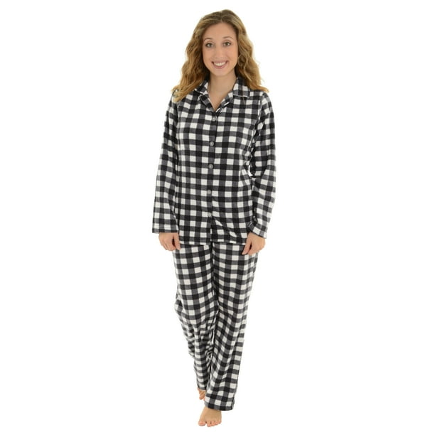 Totaly Pink Womens 2 Piece Plaid Black White Pajamas Set Soft Microfleece Sleepwear Walmart Com Walmart Com