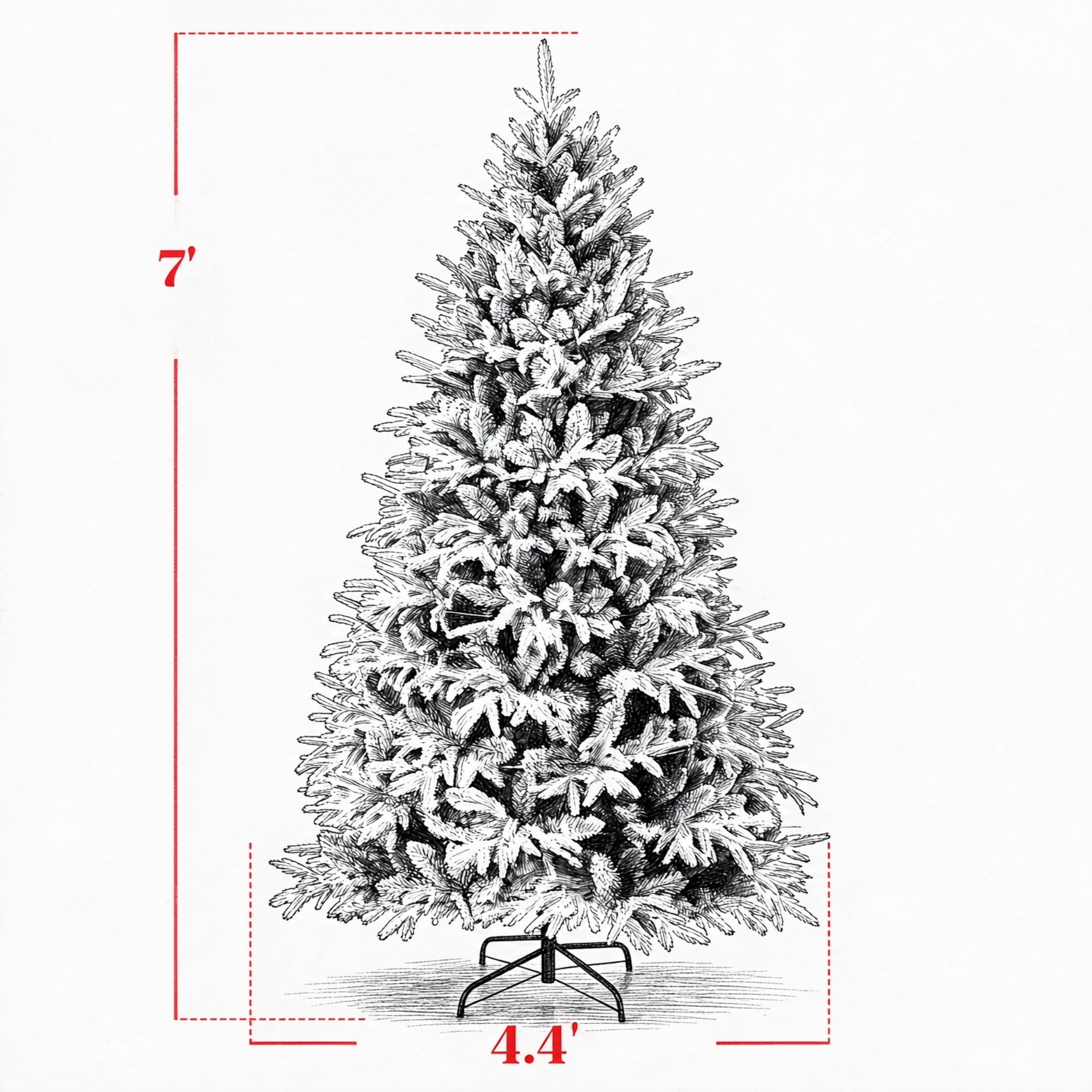 7 ft Pre-Lit Flocked Christmas Tree with 350 Warm White LED Lights, 2679 Tips, Hinged Design, 53.1 in Diameter, Indoor Holiday Decoration