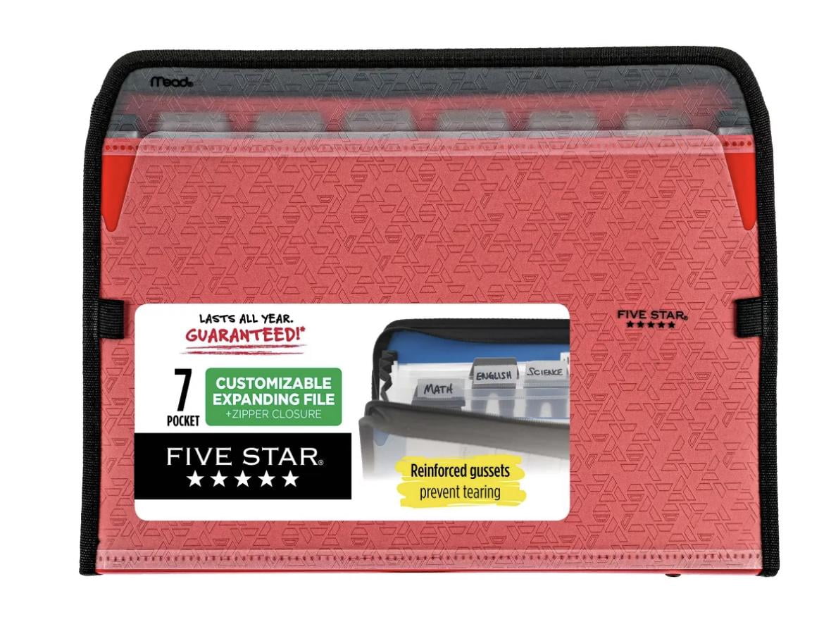 FIVE STAR, Expanding File Folder, Zipper, 7 Pocket, Multicolor