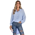 thumbnail image 4 of hirigin Women's Spring Autumn Long Shirt Solid Color Long Sleeve Irregular Hem Button Blouse, 4 of 9