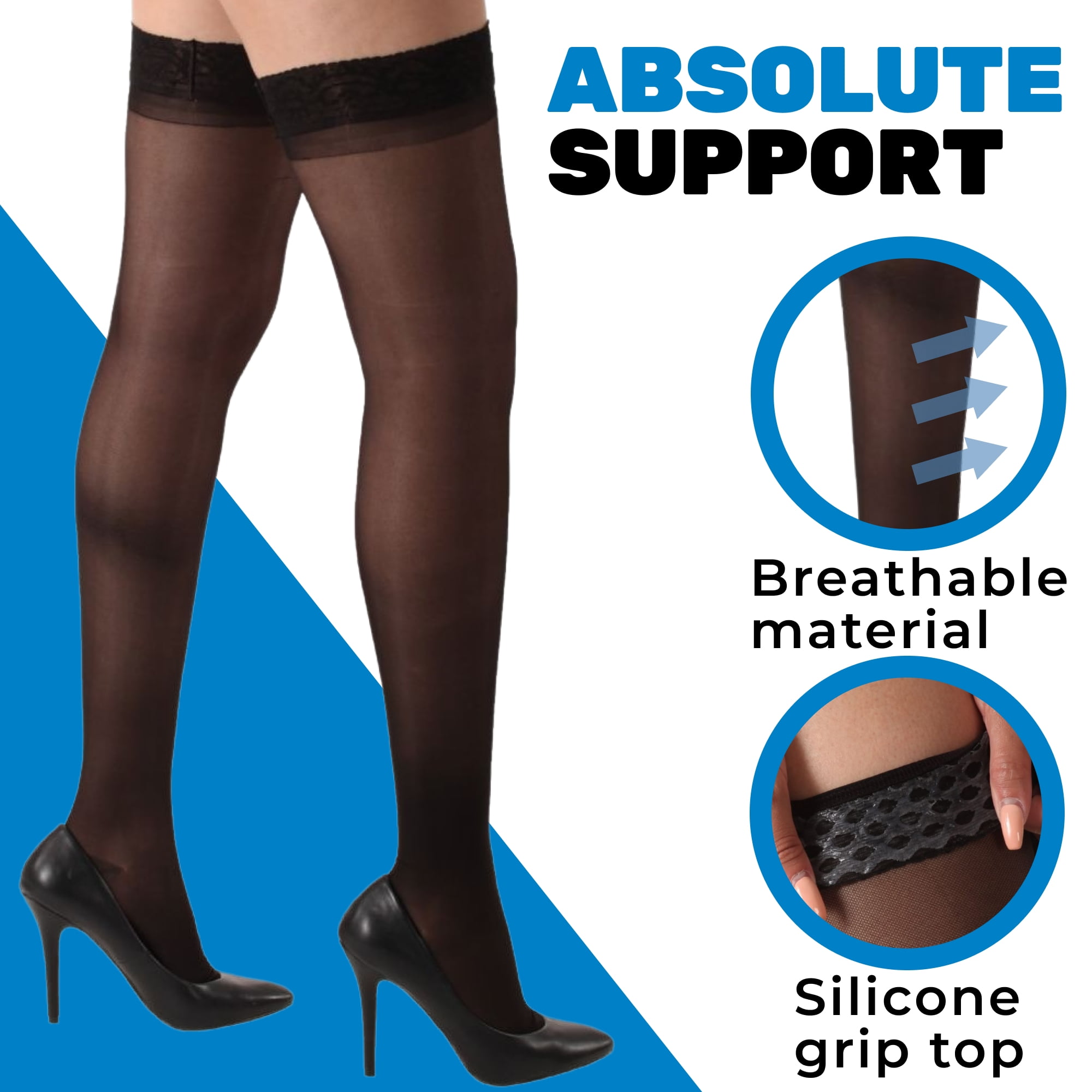 Made in USA - Sheer Compression Stockings for Women 20-30mmHg Black, Large