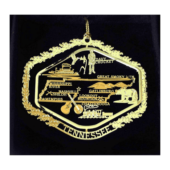 Tennessee State Brass Ornament Black Leatherette Gift Box