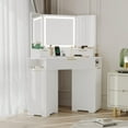thumbnail image 2 of M optimized Corner Vanity Desk, Vanity Table with Lighted Mirror, Fluted Makeup Desk with Drawers and Cabinets, Dressing Table with Charging Station for Bedroom, 2 of 6
