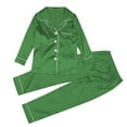 thumbnail image 2 of Fgnfyis Kid's Satin Silk Button Down Pajamas Sets Solid Two Piece Family Christmas Pajamas Sleepwear Loungewear Long Sleeve Silk Nightwear for Kids Light Green 11-12 Years, 2 of 9