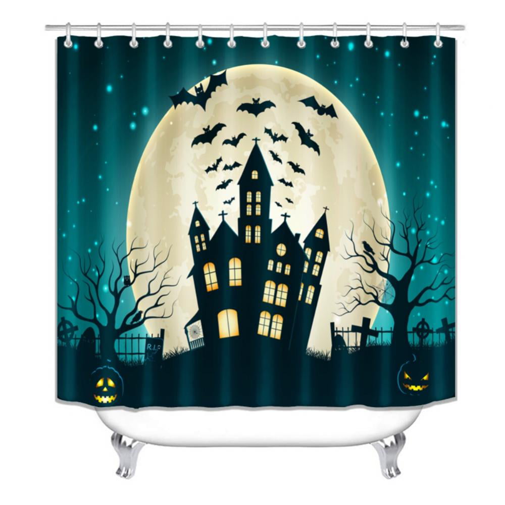 Halloween pumpkin and full moon Shower Curtain Bathroom Fabric & 12hooks 71*71in 