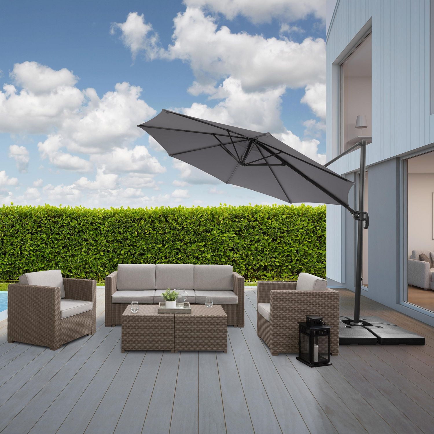 CorLiving 9.5ft Offset Tilting and Rotating Outdoor Umbrella with Aluminum and Steel Frame and Durable Canopy