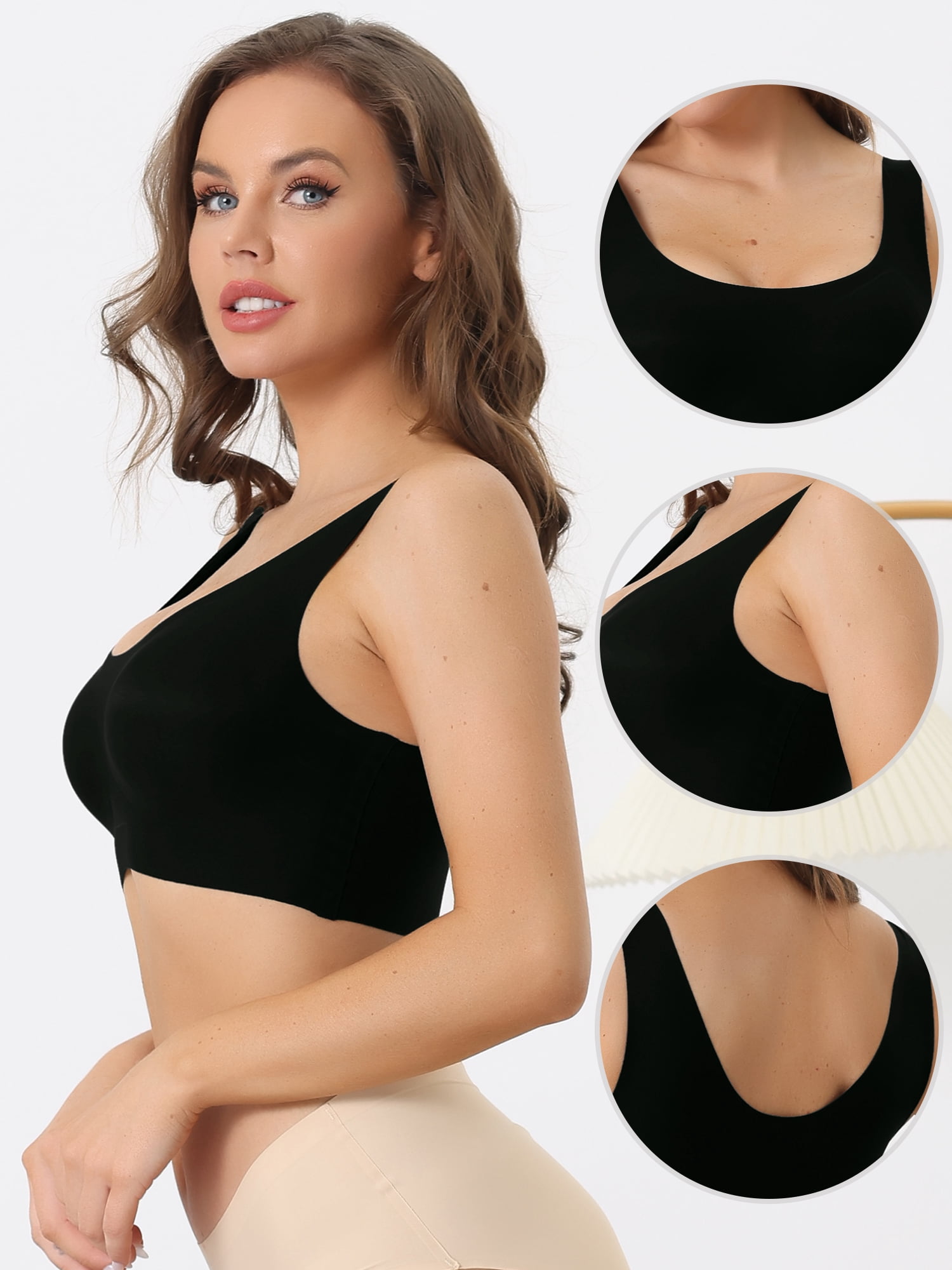 Unique Bargains Women's Sports Bra Wirefree Push Up Workout Yoga Comfort Bralette S Black