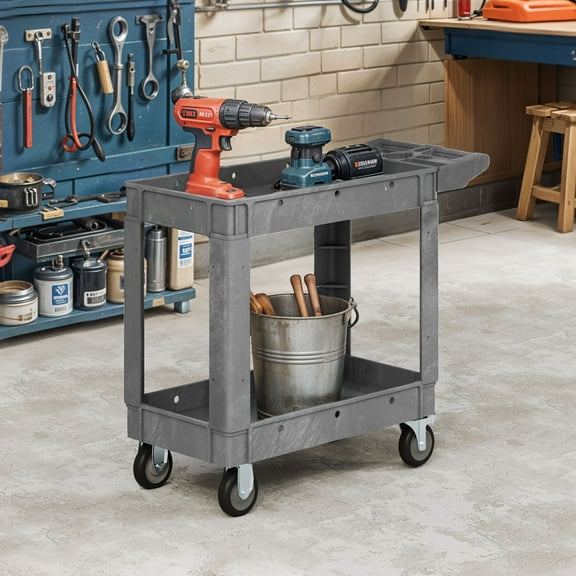 ModFusion Heavy-Duty Utility Cart with Industrial-Grade Polypropylene, Ergonomic Handle, and Lockable Swivel Casters