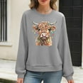 thumbnail image 5 of FAVIPT Women Christmas Knit Pullover Tops Cute Highland Cow Print Waffle Sweatshirt Casual Trendy Long Sleeve Shirts Crew Neck Fall Winter Outfits 2025 Gray,L, 5 of 6
