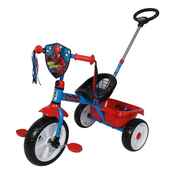 Triciclo Apache Spiderman Grande Deluxe con Barra de Empuje Rojo
