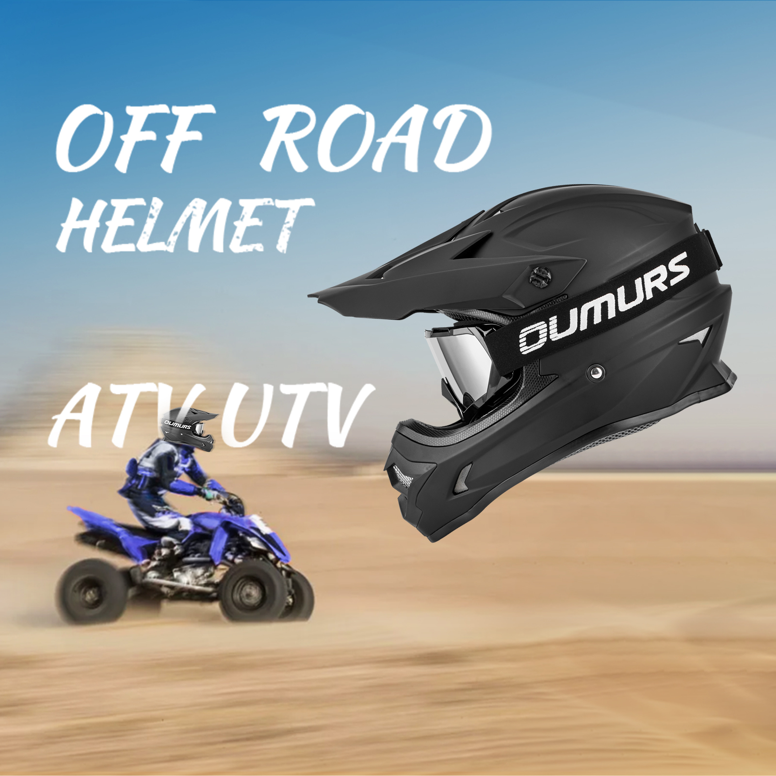 Oumurs Motocross Helmet, Frosted Black, Adult Full Face Off-Road, Motorcycle, ATV, Dirt Bike, XXL w/Gloves+Glasses+Facepiece