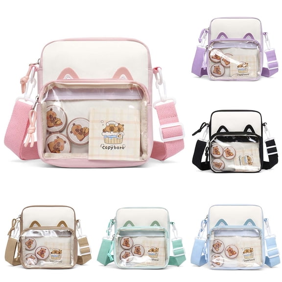 CAIXIA Messenger Bag For Women Kids Cute Badge Pattern Transparent Shoulder Crossbody Bag, Lightweight Casual Handbag For Boys Girls Daily Use