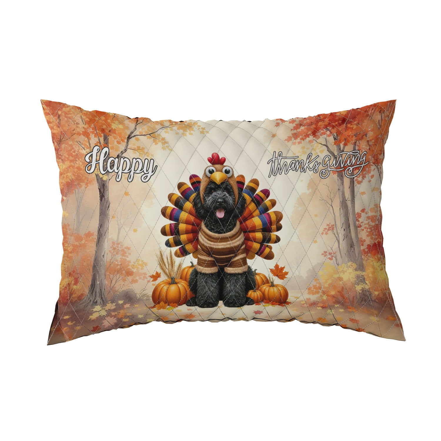 Happy Thanksgiving Portuguese Water Dog Turkey Costume Pumpkins Autumn Leaves Quilt Pillowcase PWD Portie Fishing Dog Lover Throw Pillow Cover Bed Home Decor - 130144