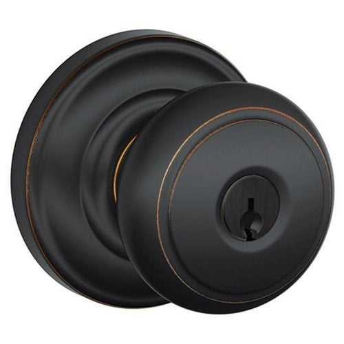 SCHLAGE F51A Andover with Andover Rose Keyed Entry Lock C Keyway with 16211 Latch 10063 Strike Aged Bronze Finish