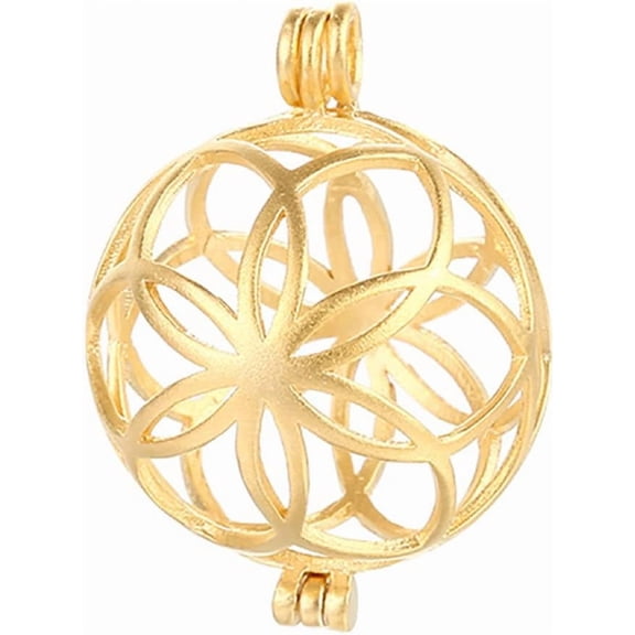 ABPETE 925 Sterling Silver Flower Pearl Cage, Openable Hollow Cage Lockets Pendant Cage, Charm Pendants for DIY Necklace Jewelry Making Women's Gift(Gold Color)