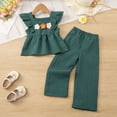 thumbnail image 2 of Girls Summer Outfits Flower Embroidery Short Sleeve Top Elastic Pants Two Piece Birthday Girl Outfit Green 6-7 Years, 2 of 6