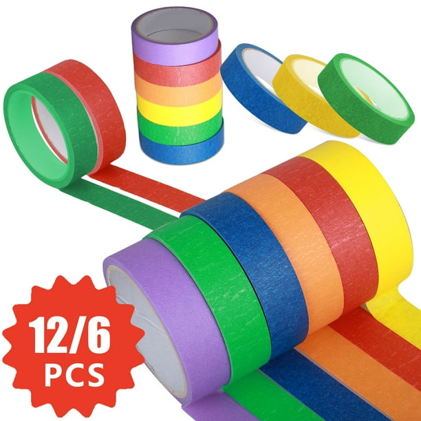 12/6 Rolls Colored Masking Tape, Crafts Labeling Tape, Rainbow Colors