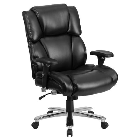 Sharp Series Leather - Flash Furniture HERCULES Series 24/7 Intensive Use, Multi-Shift, Big and Tall 400 lb Capacity Black Leather Executive Swivel Chair with Lumbar Support Knob