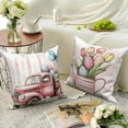 thumbnail image 4 of Happy Easter Pink Throw Pillow Covers 18x18 Set of 4,Cute Bunny Rabbit Eggs Decorative Pillow Cases for Bedroom Sofa Couch, 4 of 6
