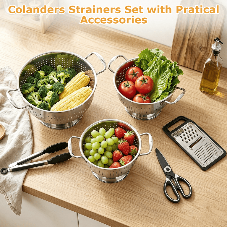 TAIMASI 3-Piece Stainless Steel Colander Set photo 7