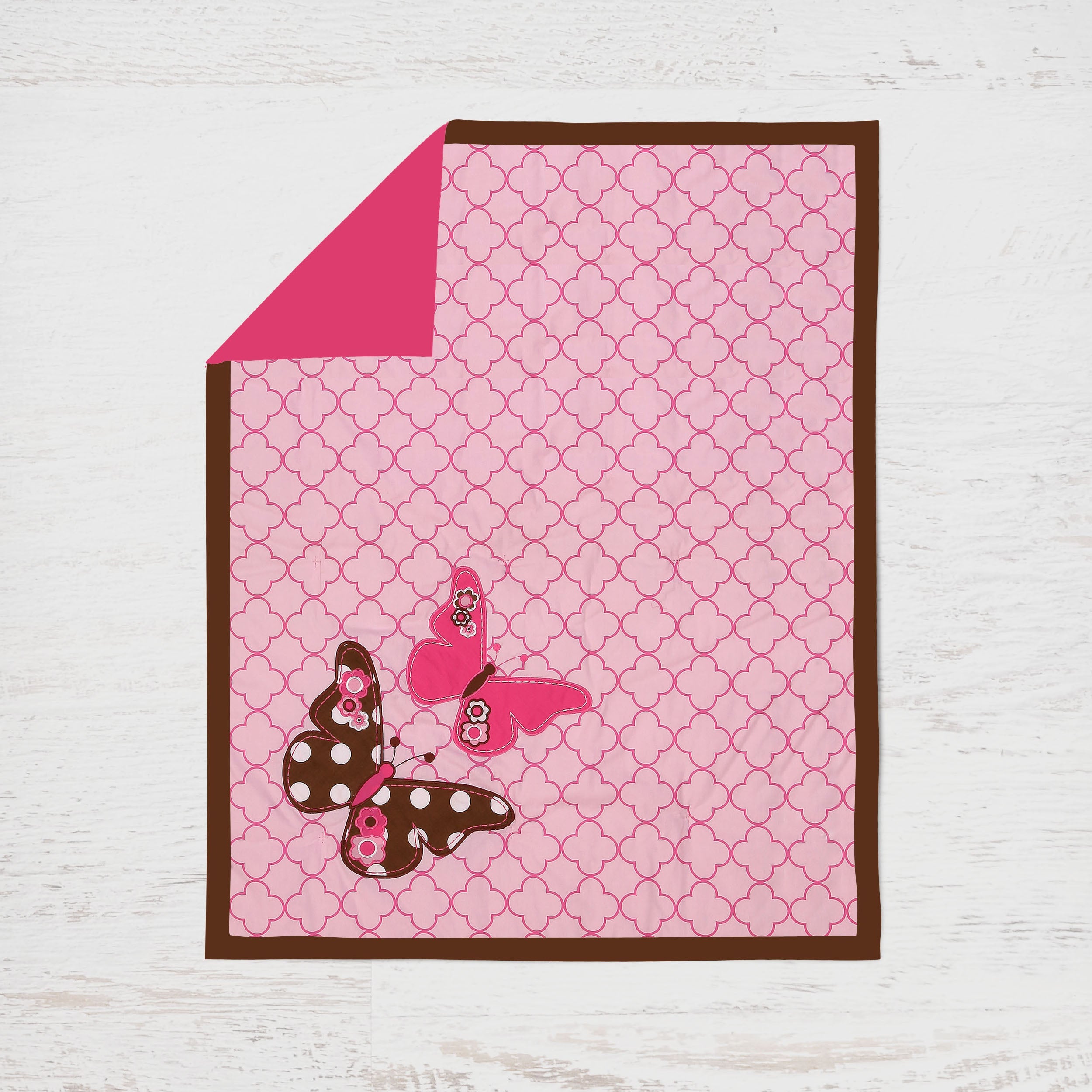 Bacati - Butterflies 4-Piece Crib Bedding Set with Diaper Stacker - Pink/Chocolate Girls